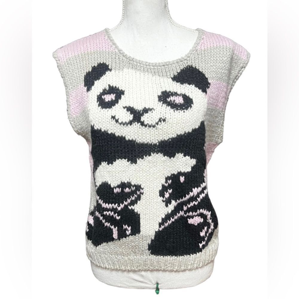 Vintage Currants by Jeri-Jo‎ Hand-Knitted Panda Vest pastel Size Medium or large
